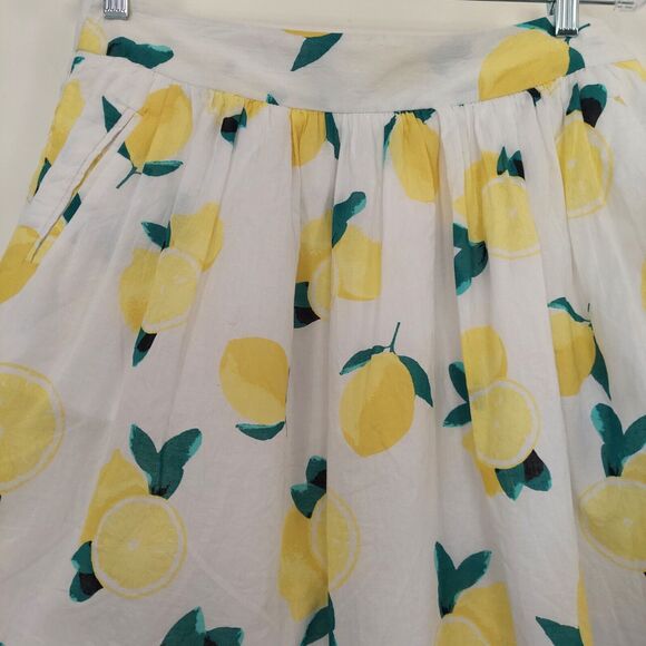 Cynthia Rowley Lemon Print Skirt Size 8 A-Line Flare White - Picture 8 of 10